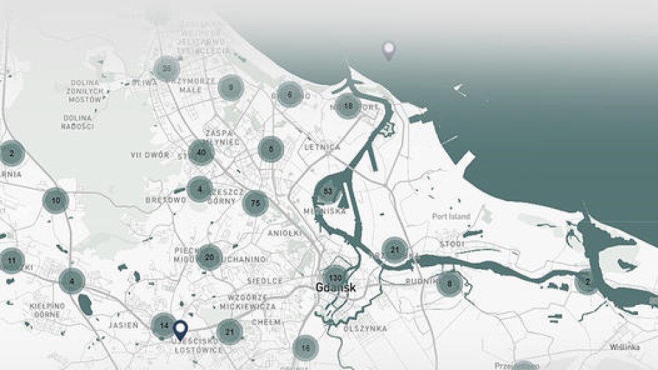 Grafika prezentująca mapę Gdańska 