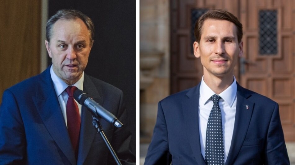 collage - dwa portrety polityków - mężczyźni w garniturach i pod krawatem