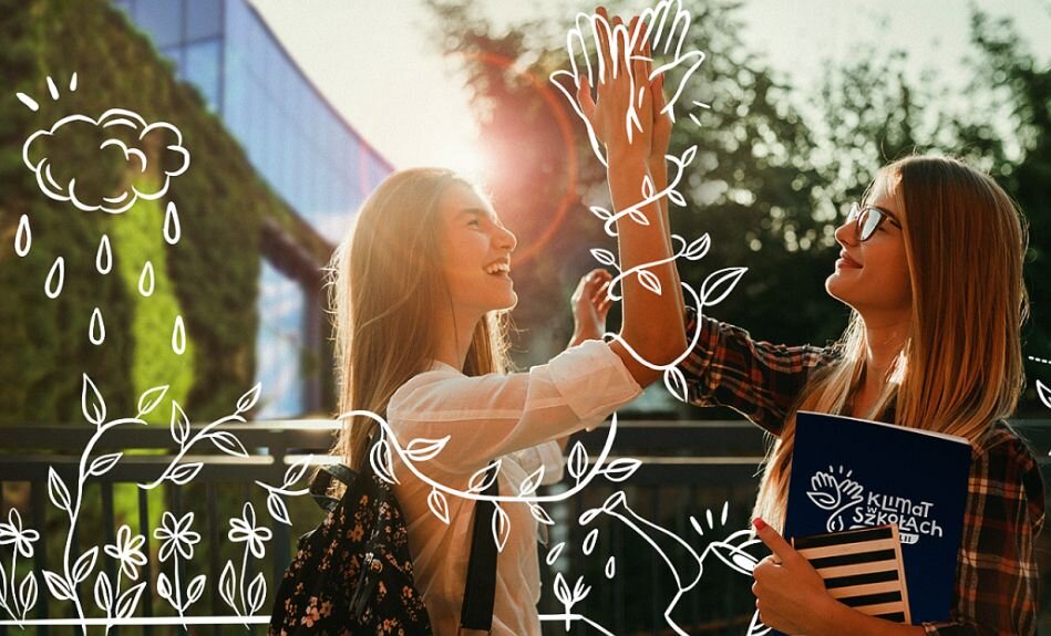 plakat z dwiema dziewczynami i grafiką 