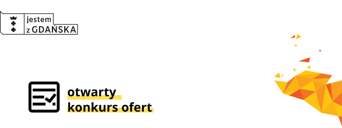 Napisy na białym tle: w lewym górnym rogu logotyp z herbem Miasta i napisem „Jestem z Gdańska” oraz napis: otwarty konkurs ofert, podkreślony na żółto, obok piktogram przedstawiający notatnik.