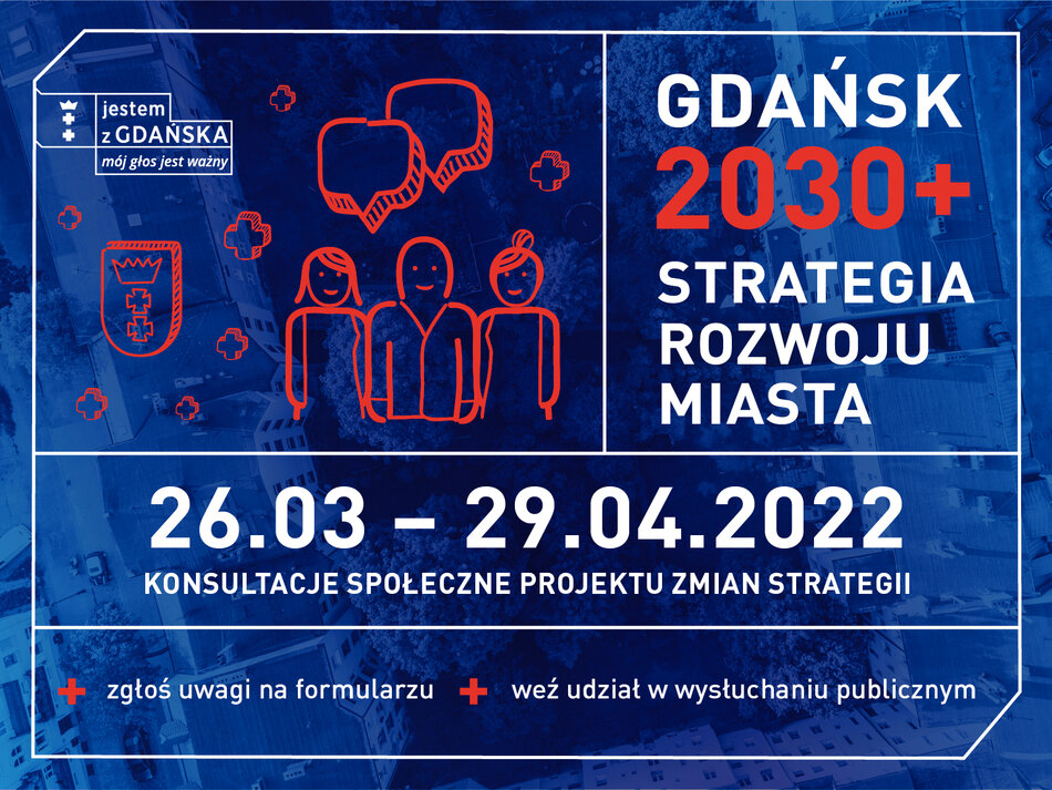 Baner promujący konsultacje społeczne Strategii Rozwoju Miasta