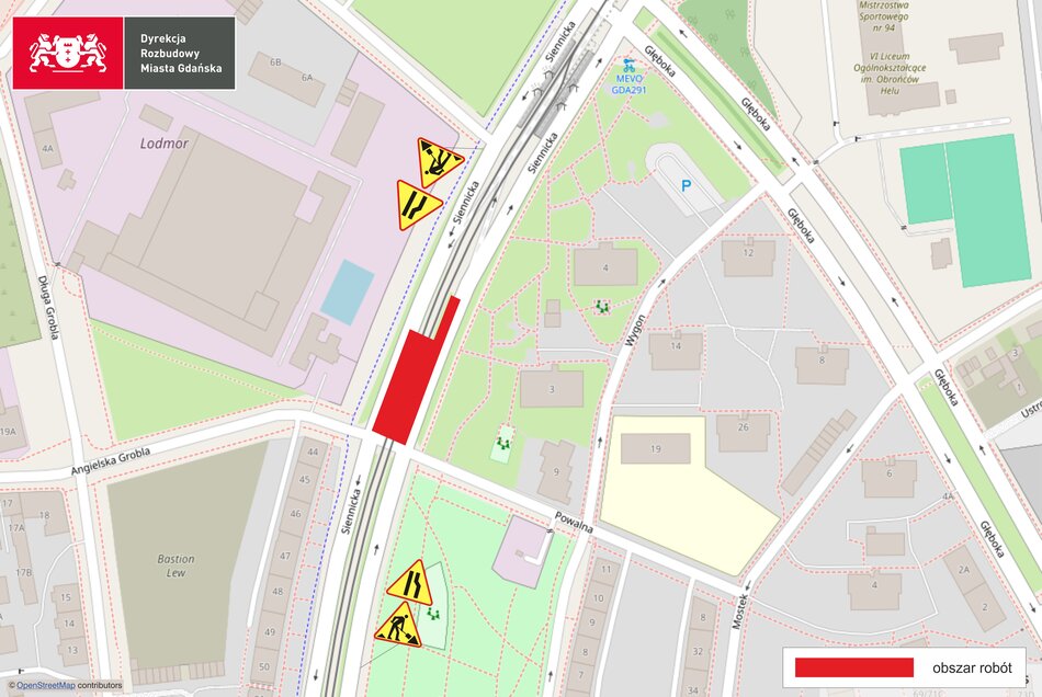 Grafika z mapą pokazującą zmiany w organizacji ruchu.