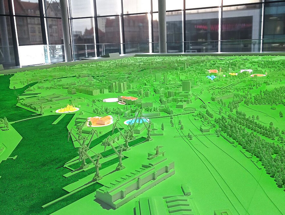 Makieta miasta w kolorze zielonym.