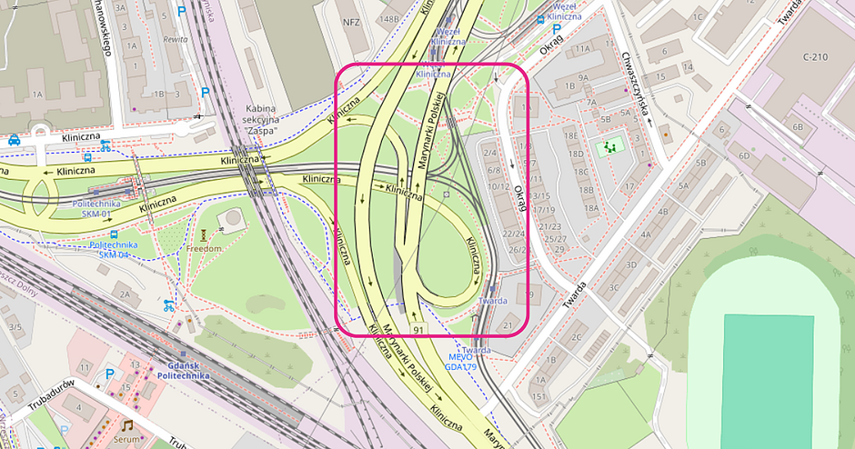 Węzeł Kliniczna - mapka 