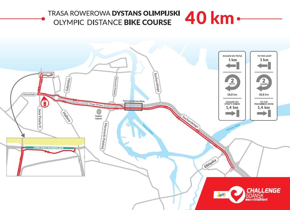 Trasa rowerowa - dystans olimpijski Lotto Challenge Gdańsk - 18 czerwca