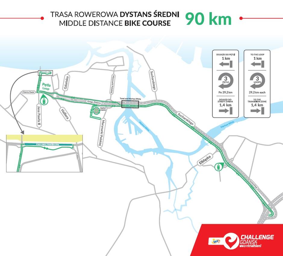 Trasa rowerowa - dystans średni Lotto Challenge Gdańsk - 19 czerwca