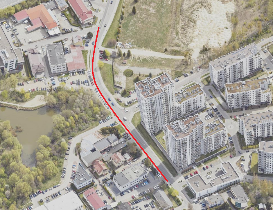 Na mapie zaznaczono remontowany odcinek chodnika na ul. Piekarniczej
