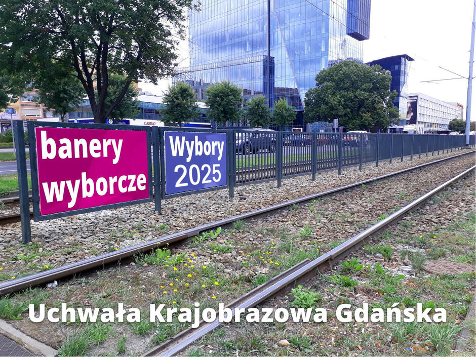 Na grafice zaznaczone są miejsca, gdzie można umieszczać reklamę wyborczą na wygrodzeniu między torami tramwajowymi