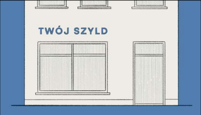 Znaki bez tła nad witryną