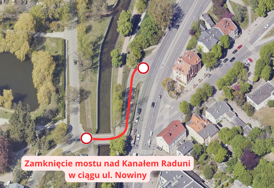 Zamknięcie mostu nad Kanałem Raduni w ciągu ul. Nowiny