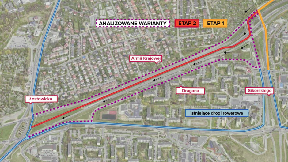 Mapa z propozycją przebiegu II etapu ekostrady