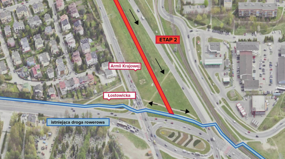 Zdjęcie satelitarne ze skrzyżowania al. Armii Krajowej z ul. Łostowicką