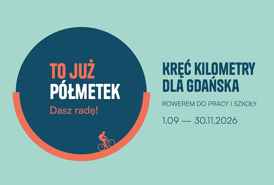 Obrazek poglądowy - grafika z okazji półmetka kampanii Kręć Kilometry dla Gdańska