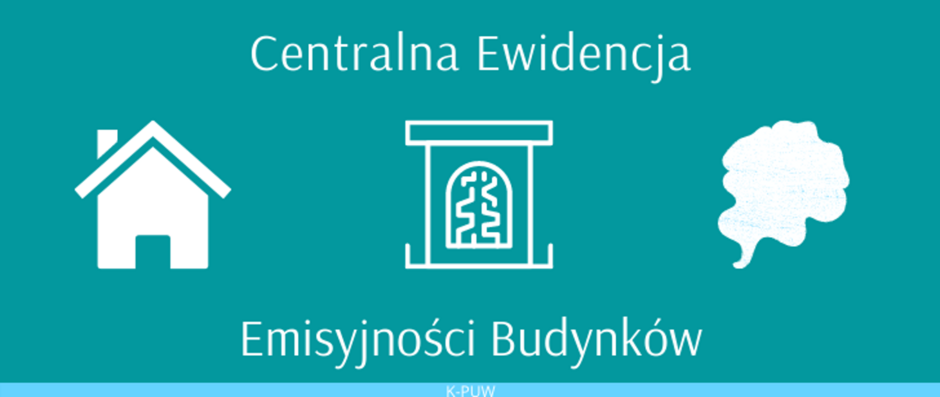 plakat z ikoną domu i napisem Centralna ewidencja emisyjności budynków