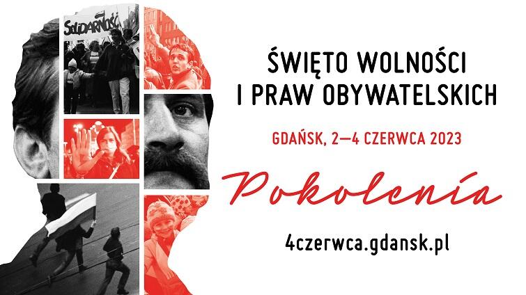 Grafika przedstawia głowę Lecha Wałęsy podzieloną na kilka zdjęć - najważniejszych wydarzeń z historii Solidarności, a także nazwę i datę wydarzenia