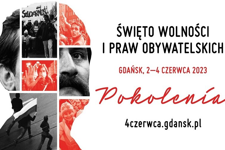 Grafika przedstawia głowę Lecha Wałęsy podzieloną na kilka zdjęć - najważniejszych wydarzeń z historii Solidarności, a także nazwę i datę wydarzenia