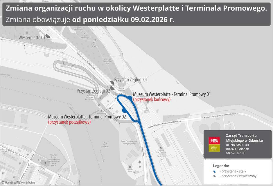 mapka 106, 138 - nowe przystanki na Westerplatte